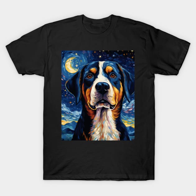 Greater Swiss Mountain Dog Starry Night T-Shirt by NatashaCuteShop